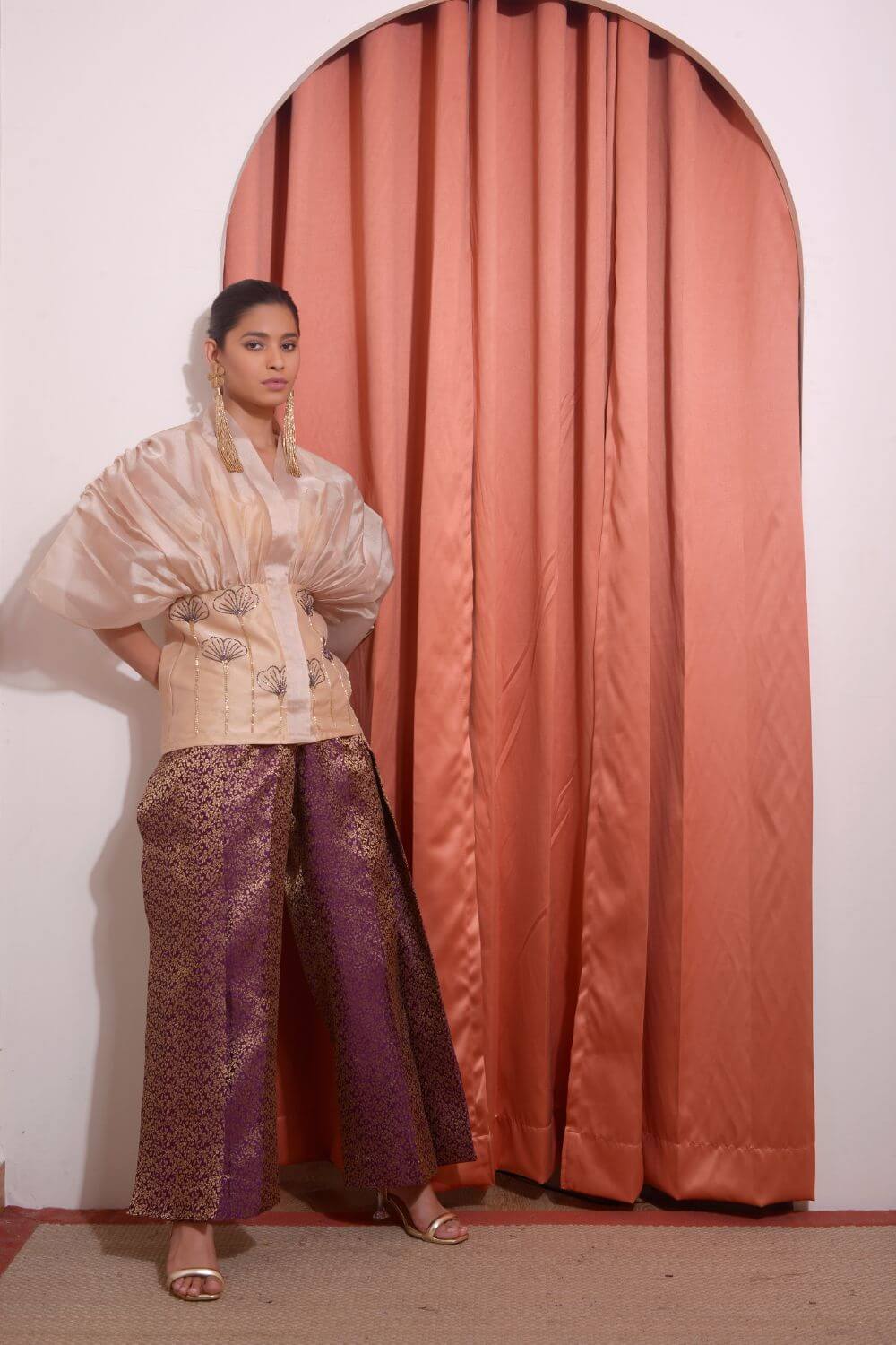 Organza Gathered Shirt With Pleated Pants Set