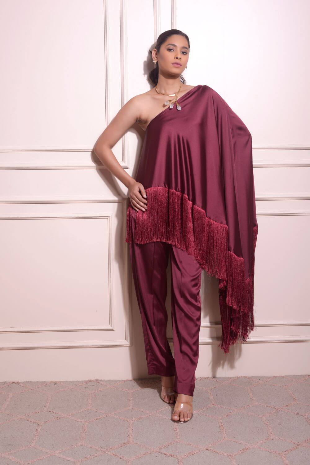 Satin Asymmetric Kaftan Set