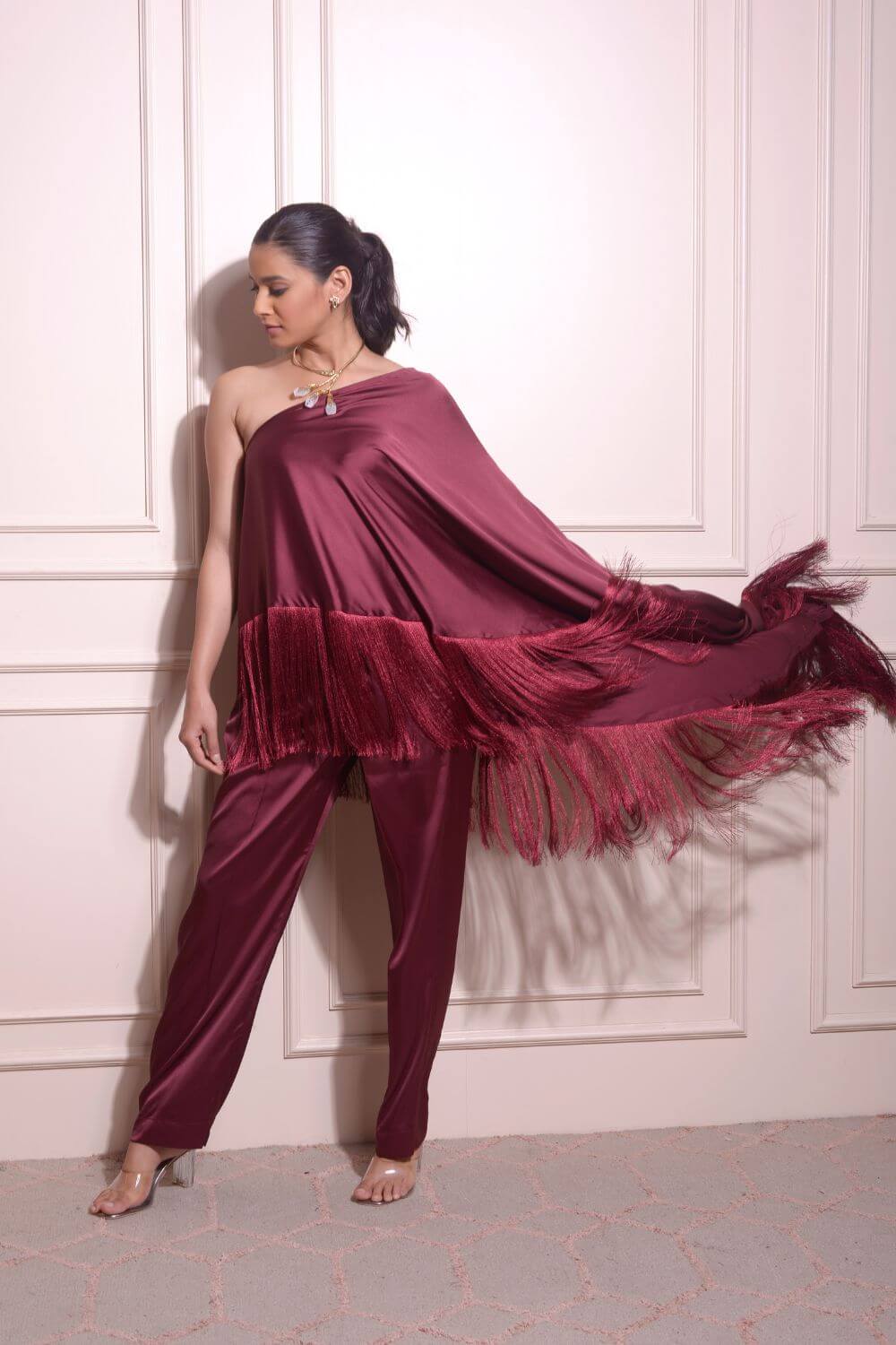 Satin Asymmetric Kaftan Set