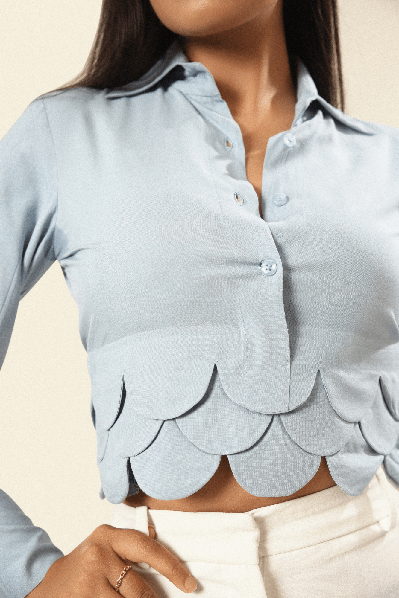 Cotton Scalloped Crop Shirt