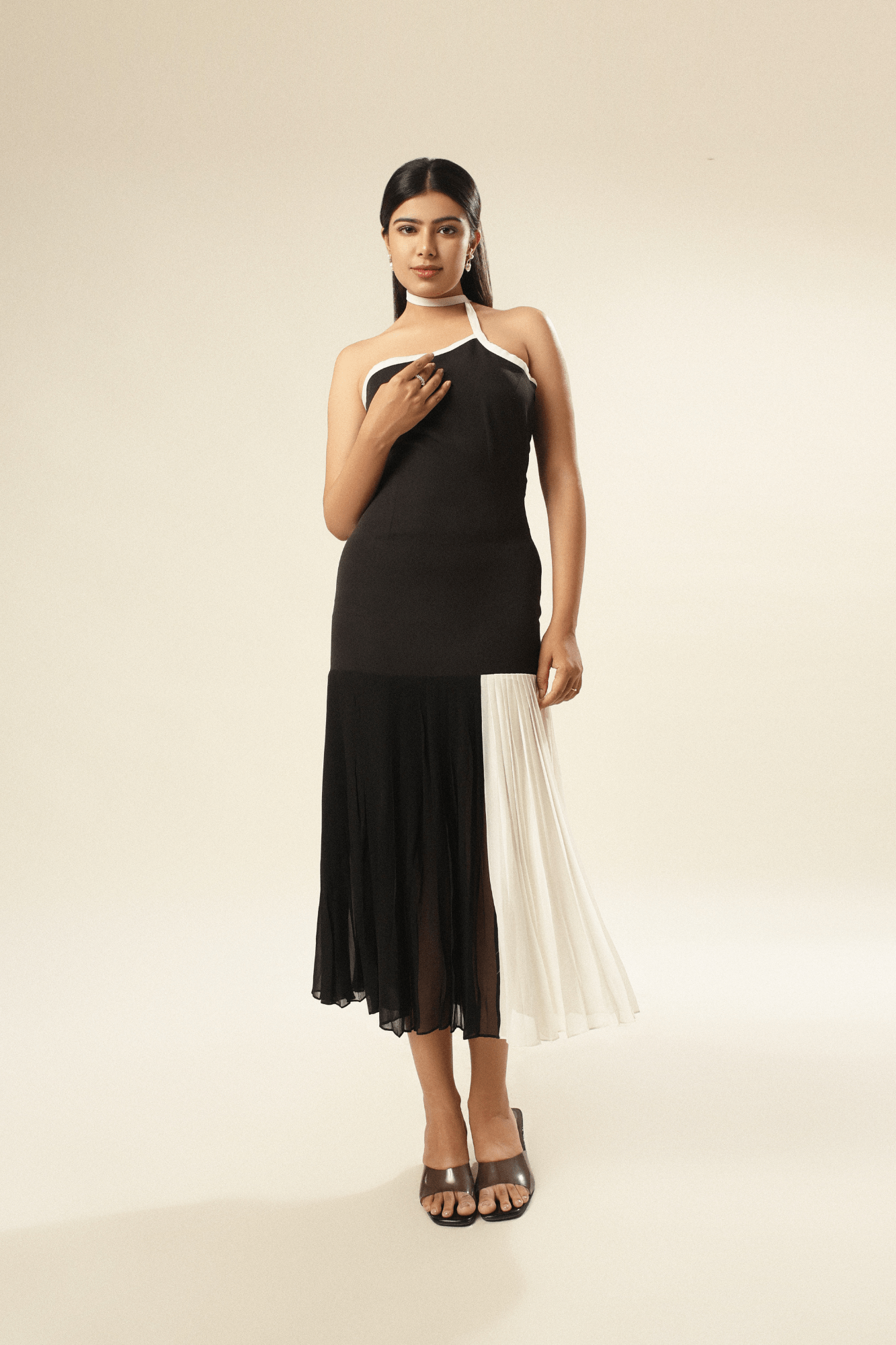 Monochrome Pleated Dress